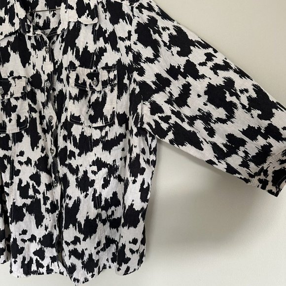 100% Linen Shirt Woman Blouse White Black Size 22W - Picture 5 of 6